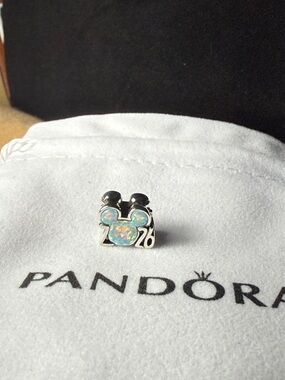 Pandora Silver Mickey 26 Charm with Blue Opalescent Inlay